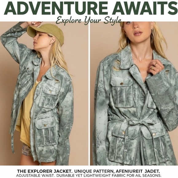 POL Jackets & Blazers - 🆕 POL - Distressed Denim - Safari - Utility Jacket - Pale Sage - 100% COTTON